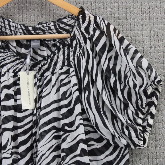 isabella Rodriguez Blouse Top Women XL Multicolor Short Sleeve Zebra Pattern NWT - Picture 2 of 9